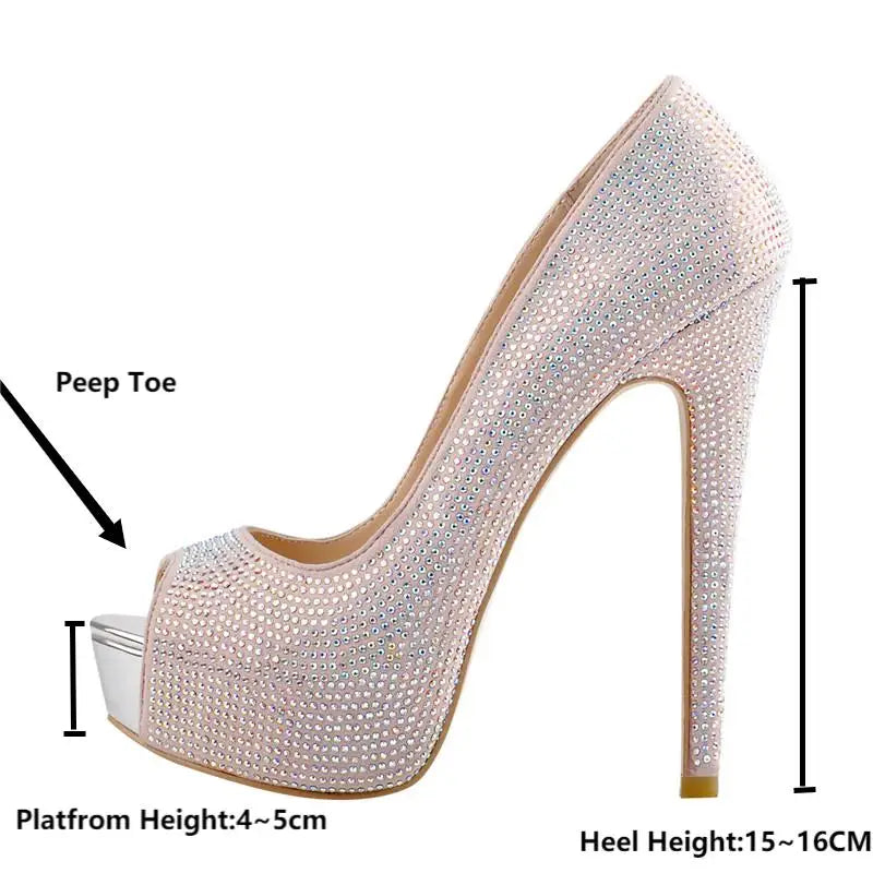 Onlymaker Mode frauen Diamant Plattform Peep Toe Sandalen Schuhe 16CM Thin High Heel Party Plus Größe Handgemachte Heels