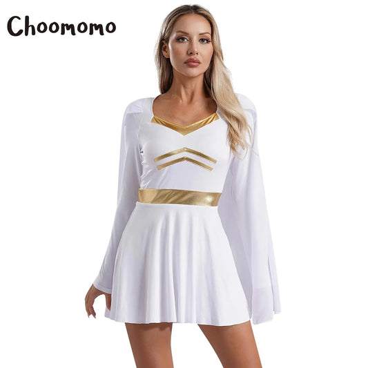 Damen Anime Charakter Kostüm Langarm Metallic Kleider mit Umhang für Halloween Cosplay Party Karneval Comic Dress Up