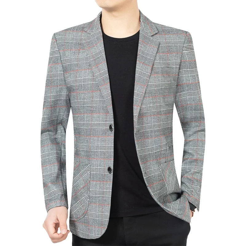 New Men's Blazer Oversized Suit Jacket England Plaid Business Casual Suit Coat Men Clothing Blazer Hombre Casual Suits AF1750