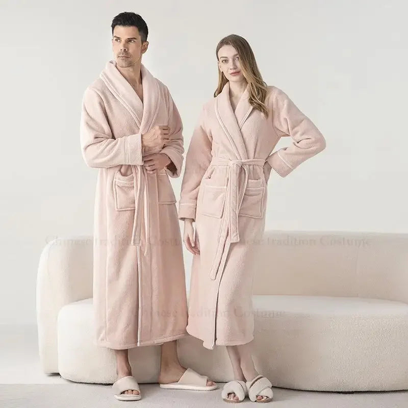 Rosa Bademantel Kleid Verdicken Fleece Kimono Nachtwäsche Männer Lose Nachtwäsche Herbst Winter Neue Hause Kleidung Dusche Peignoir Nachthemd