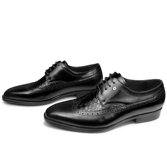Luxury Men Dress Shoes Derby Brogue Shoe Social Office Crocodile Pattern Lace Up Carved Handmade Comfort Rubber Bottom Footwear