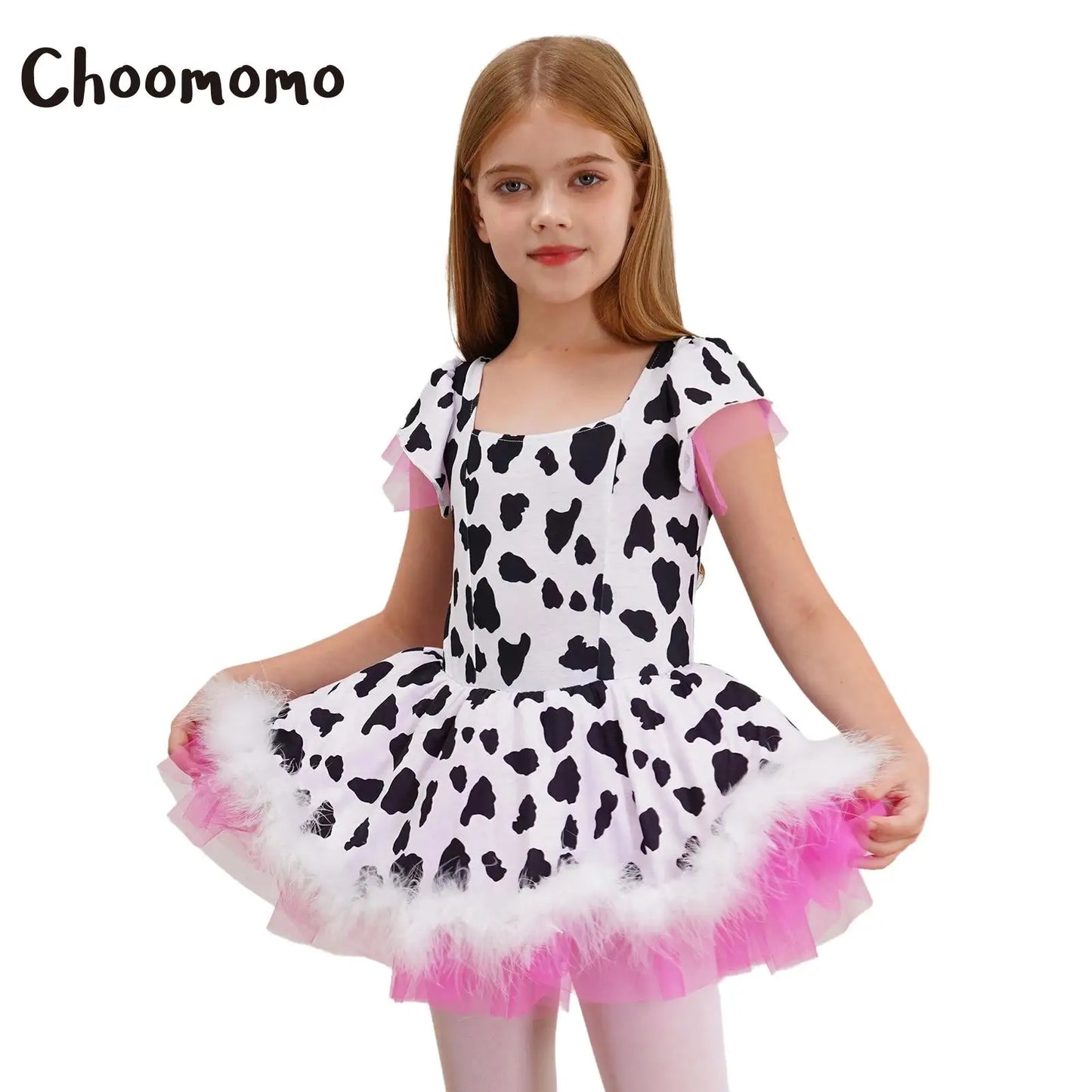 Kinder Cowgirl Kostüm Mädchen Kuh druckt Kurzarm Plüsch Tutu Kleid Trikot für Halloween Western Rodeo Dress Up Party Karneval