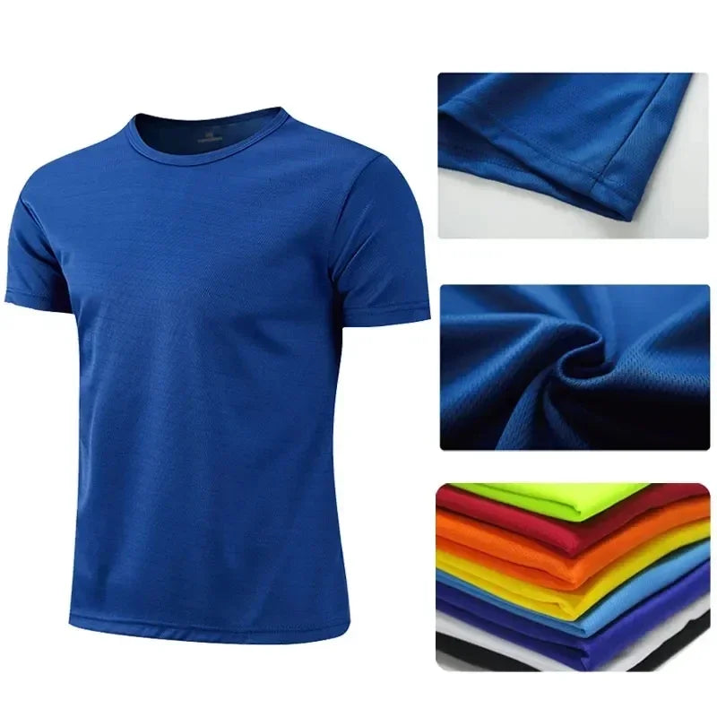 Schnellt rocknende Rundhals-Sport-T-Shirt Fitness-Fitness-Shirt Trainer Laufen T-Shirt Männer atmungsaktive Sport bekleidung костюм женский летний