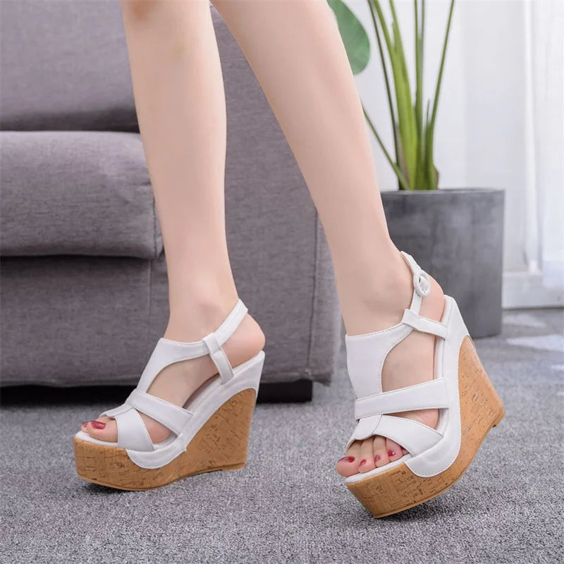 Liyke 2024 neue gelbe rosa offene Zehen keils andalen für Frauen Sommer mode Schnallen riemen Plattform High Heels Party kleid Schuhe