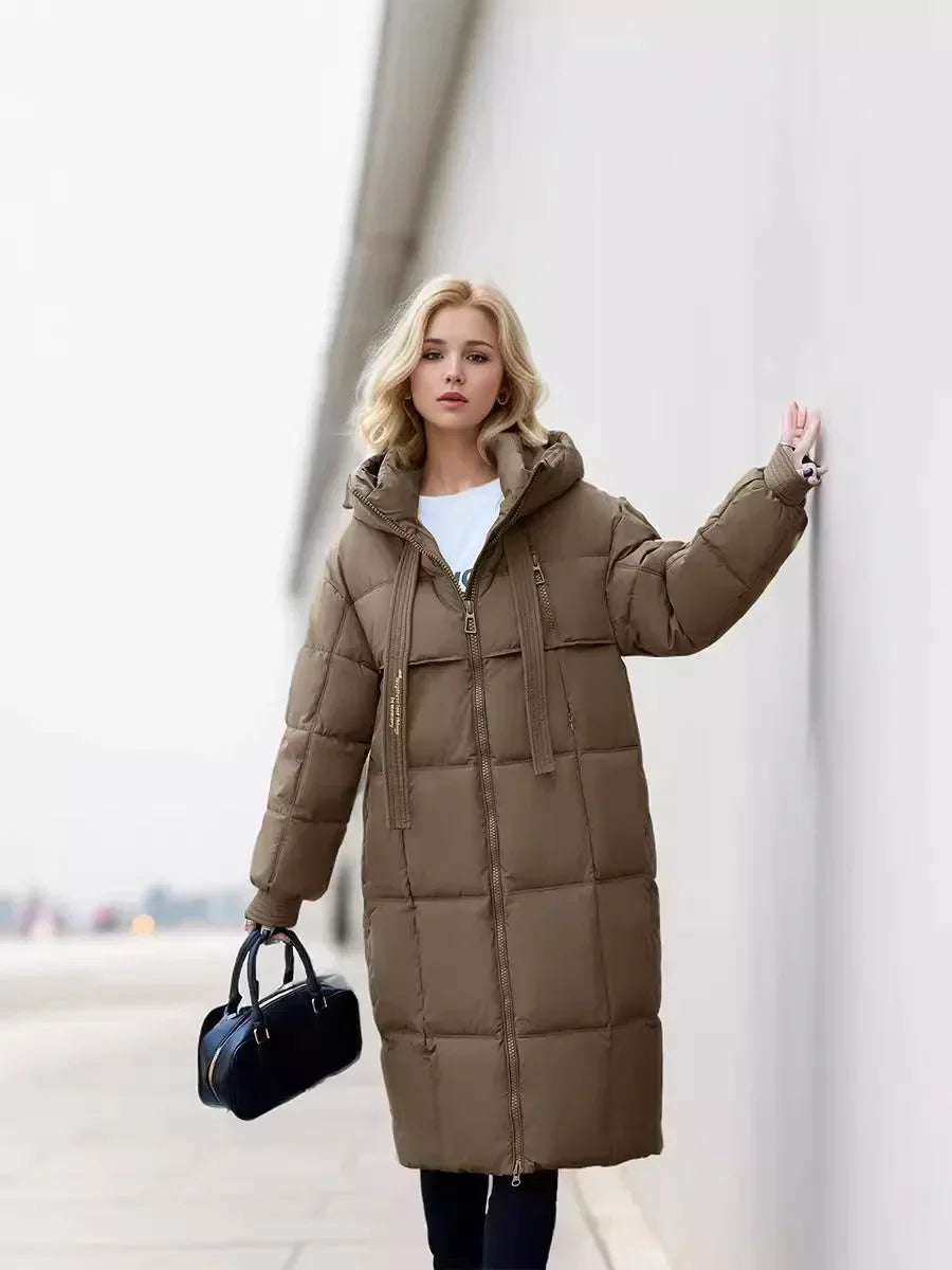 Frauen Parkas 2024 Herbst Winter Daunen Baumwoll jacken gepolstert verdickt Overknee locker lässig lange warme Taschen Mantel Schnee mantel