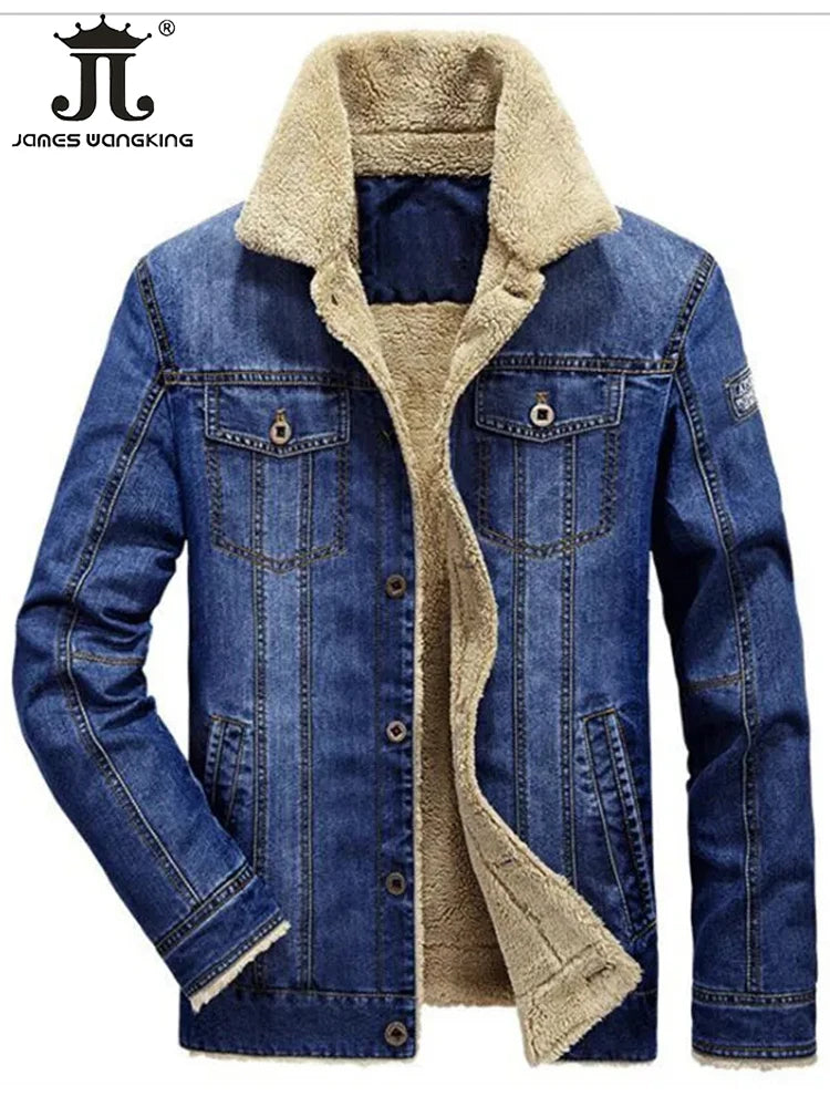 Winter warme und verdickte Herren lässige Jeans jacke Boutique Mode Baumwolle männliche blaue Jeans mäntel