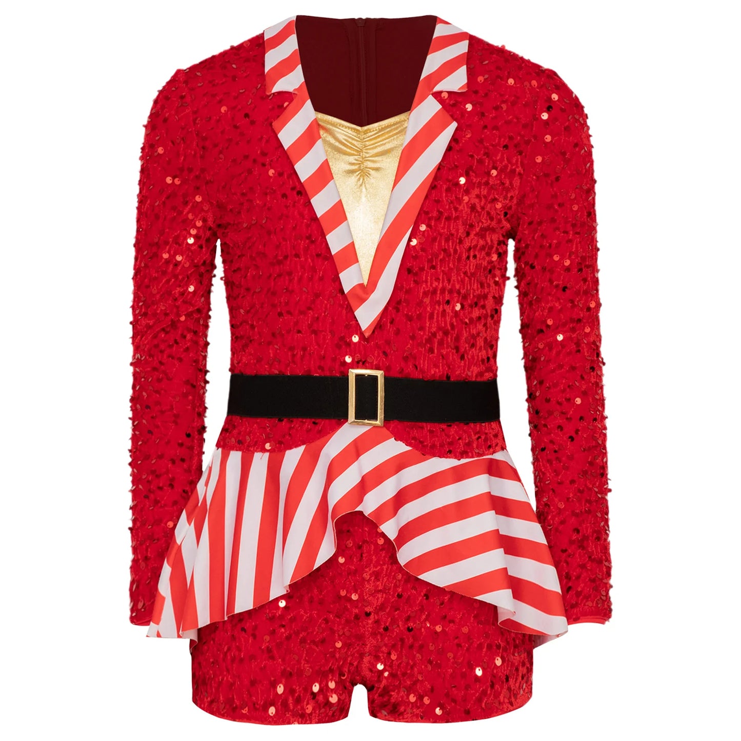 Mädchen Pailletten Samt gestreift Santa Claus Langarm Weihnachten Tanz Skating Bodysuit Overall Weihnachts ferien Zuckers tange Kostüm