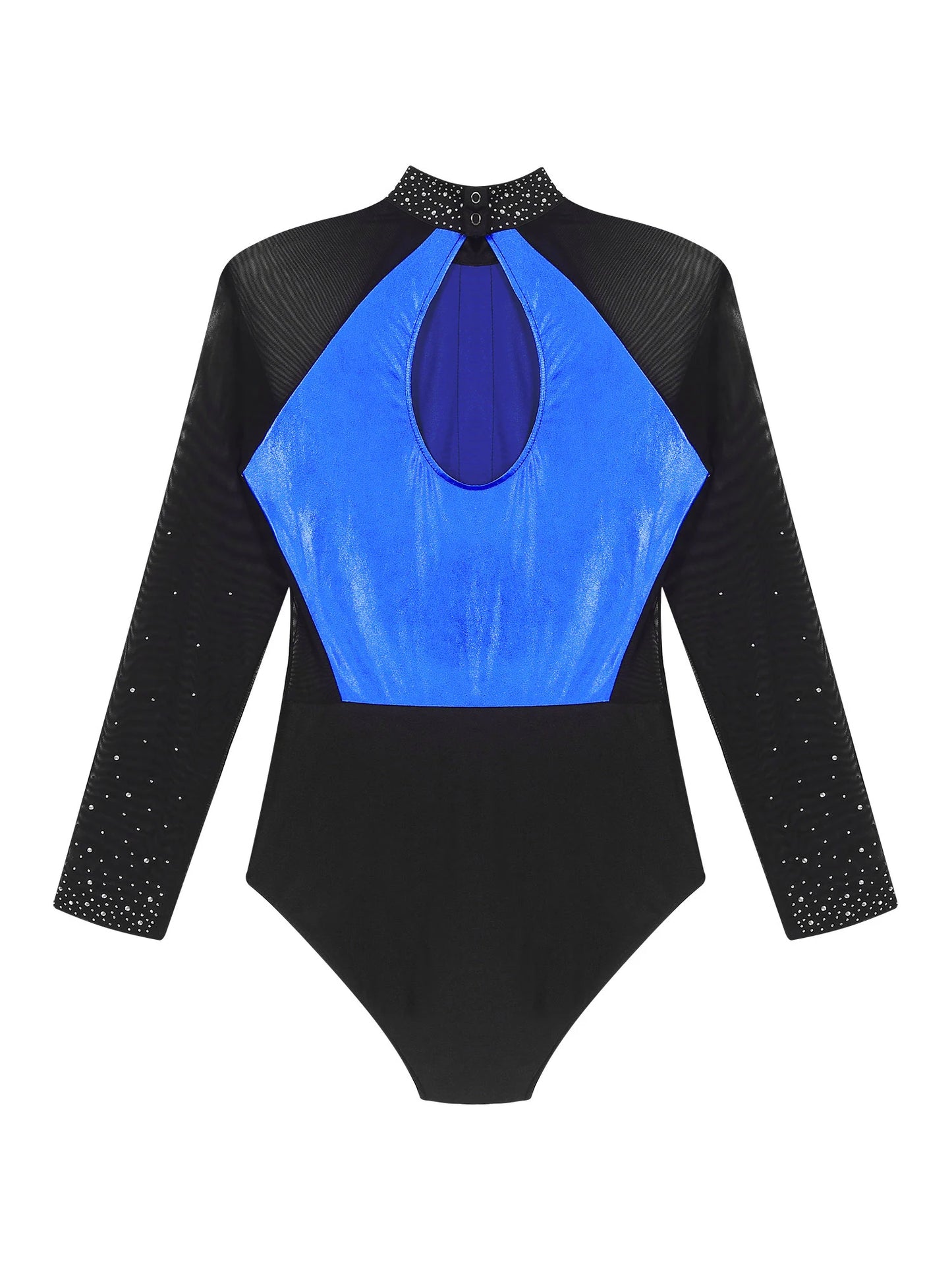 Funkelnde Strass steine für Damen Farb block Gymnastik Trikots Langarm Ballett Tanz Bodysuit Overall sportliche Tanz kleidung