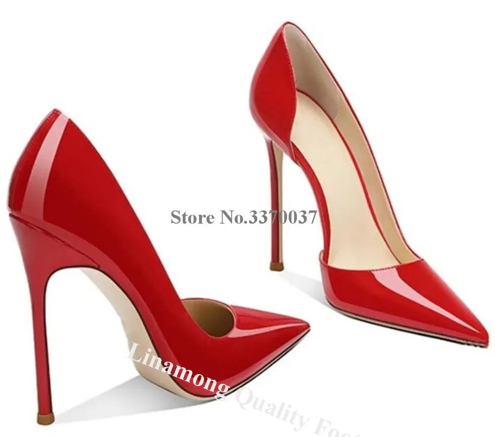 Linunter sexy spitze Zehen aus geschnitten Lack leder dünne Fersen Pumps rot beige weiß Lack leder 12cm Stiletto Ferse Slip-On Schuhe