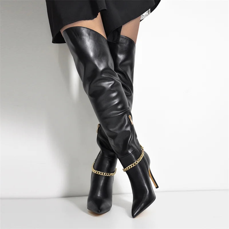 Onlymaker Spitz Über Das Knie Stiefel Frauen Schwarz Seite Zip Dünne Hohe Stiefel Große Größe Dame Mode Klassische Winter stiefel