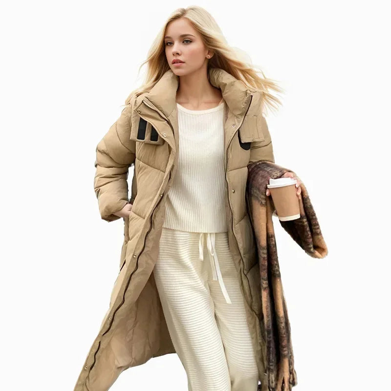 2024 neue Winter Frauen Kapuze Parkas X-Long Jacken lässig dick warm wind dicht weibliche Outwear Streetwear Schnee tragen Jacke Mantel