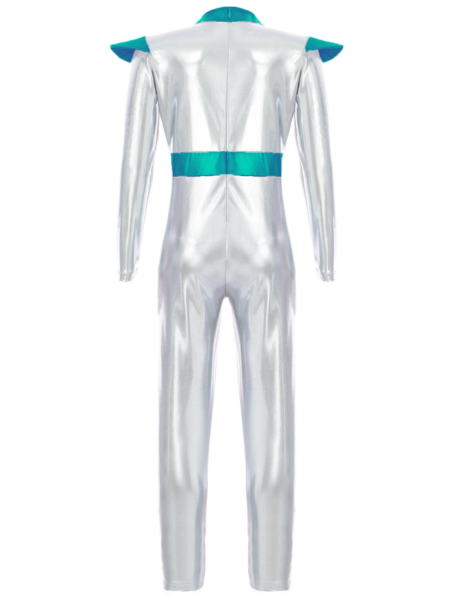 Kinder Mädchen Alien Kostüm Weltraum Kadett Holographische Metallic Ganzkörper Bodysuit Overall Halloween Party Cosplay Dress Up