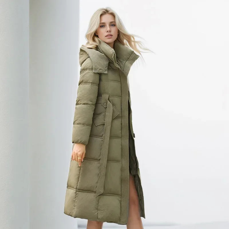 2024 neue Winter Frauen lange Parkas Taschen dicke warme Kapuze Daunen Baumwoll mantel weibliche lose Puffer Jacken wind dichten Schnee mantel