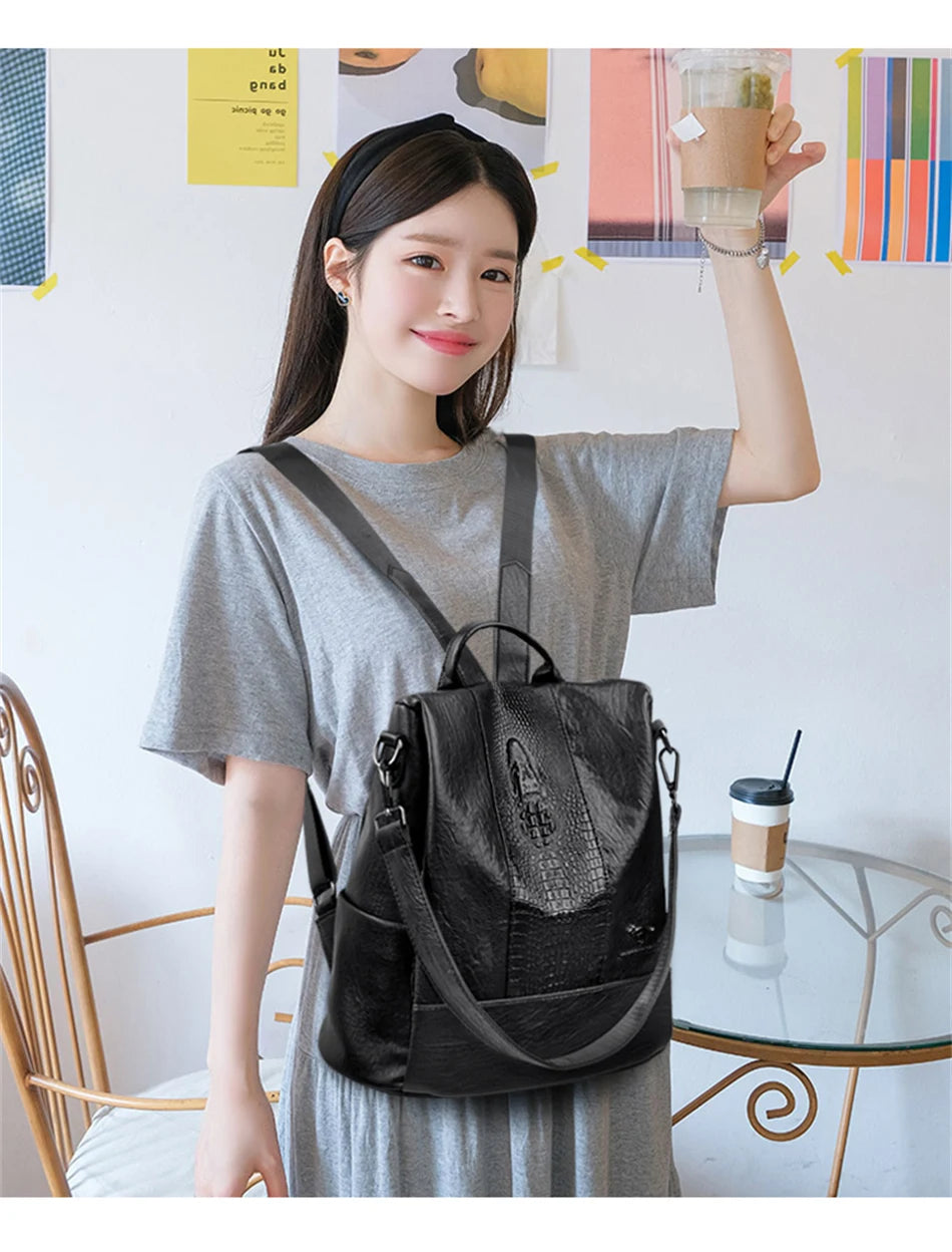 Damen Krokodil Muster Rucksack Leder Schule Bücher taschen für Mädchen Rucksack große Kapazität Designer Reise Rucksack Mochi las