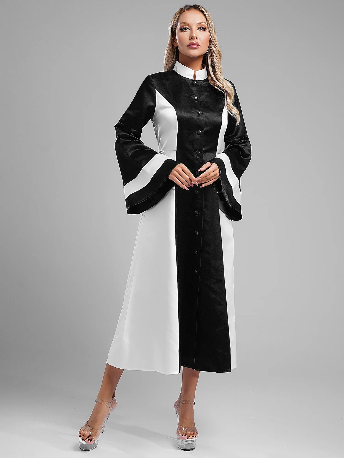 Mittelalterliches Klerus-Kleid für Damen, lange ausgestellte Ärmel, elegante Kirchenrobe, Pastor, Chor, christliches Kleid, Halloween-Cosplay-Kostüme