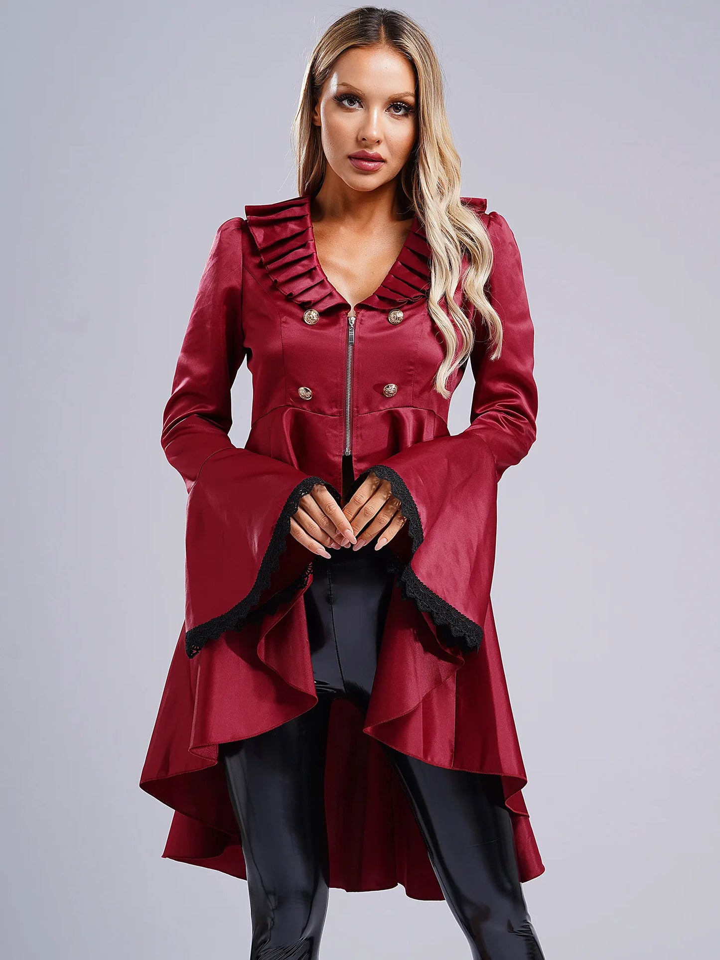 Damen Erwachsenen Steampunk Gothic Vintage Frack Jacke Renaissance viktoria nischen mittelalter lichen Langarm Smoking Mantel Halloween Kostüm