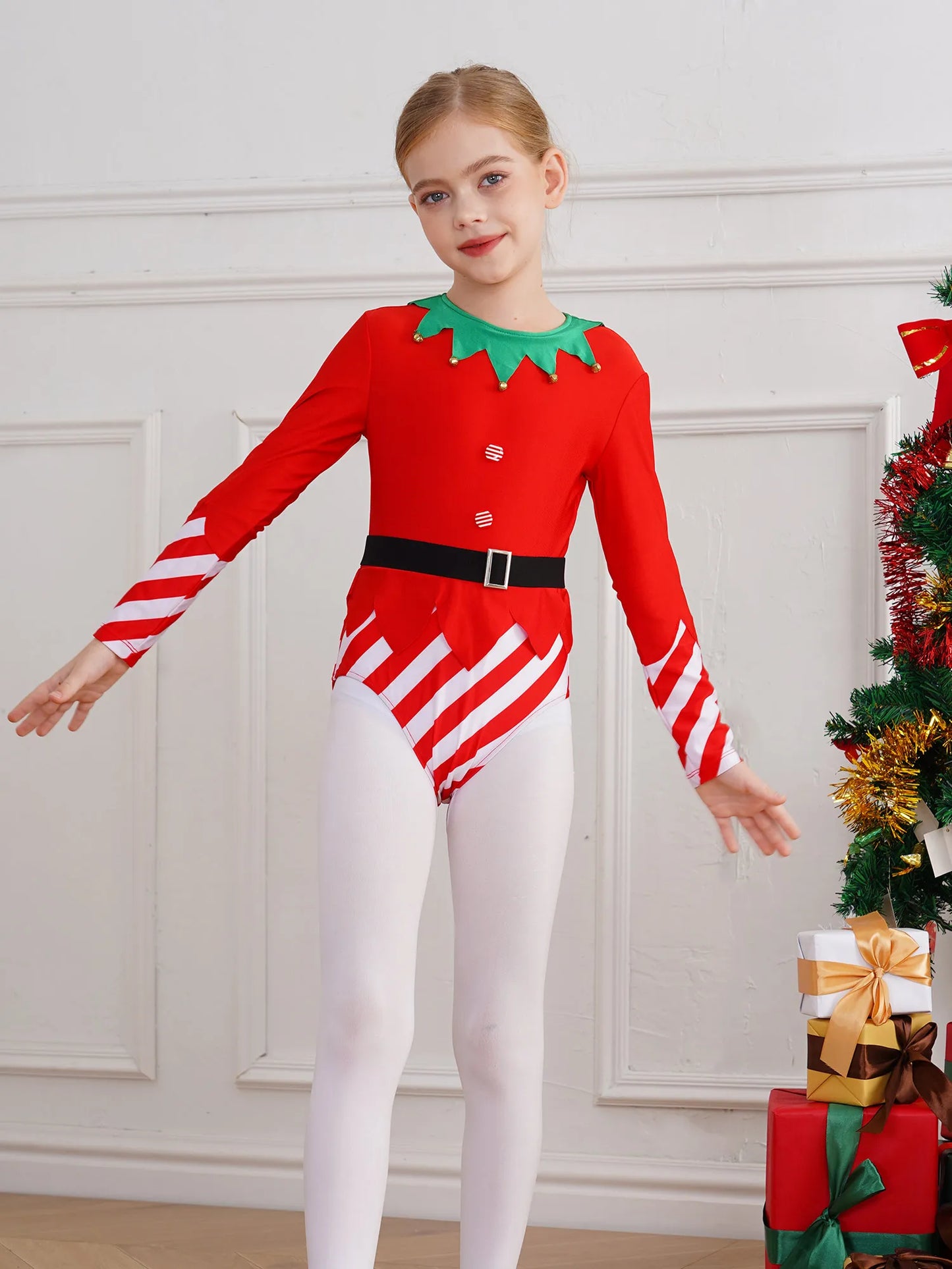 Kinder Mädchen Weihnachten Tanz Trikots sportliche Gymnastik Bodysuit Santas Helfer Weihnachten Party Urlaub Bühne Performance Kostüm