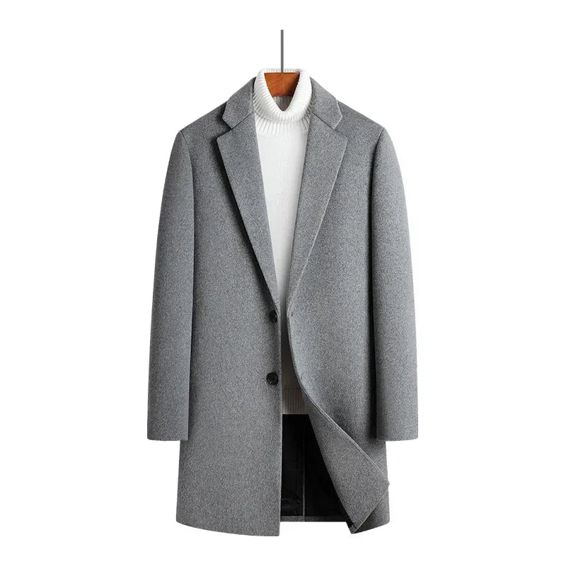 Wollanteil 51 % Wollmantel für Herren, mittlere und lange Kaschmirjacke, Jugend, schmaler Anzugkragen, Woll-Trenchcoat, Wintermantel für Herren