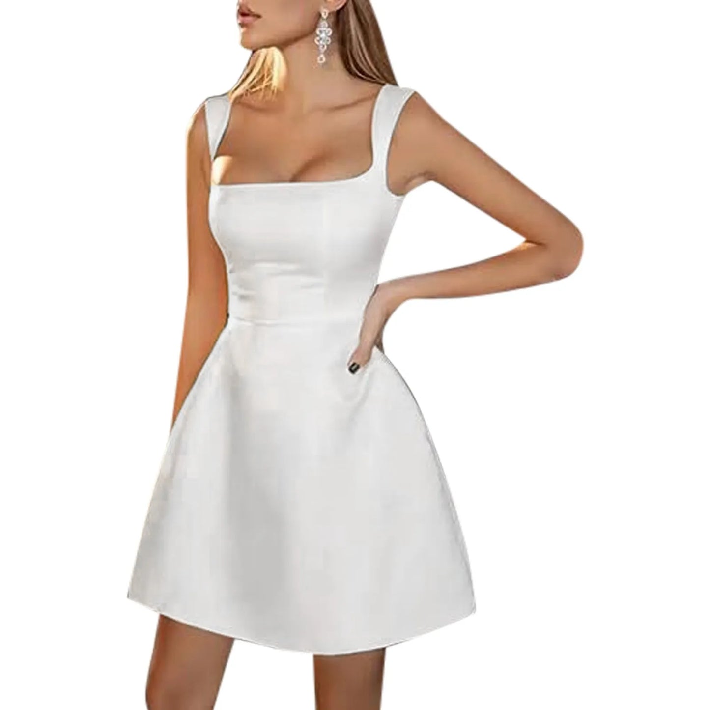 Einfarbig minimalist isch kurz eine Linie Kleid Satin ärmellose Hochzeit elegante Kleider moderne Cocktail Abendkleider Frauen