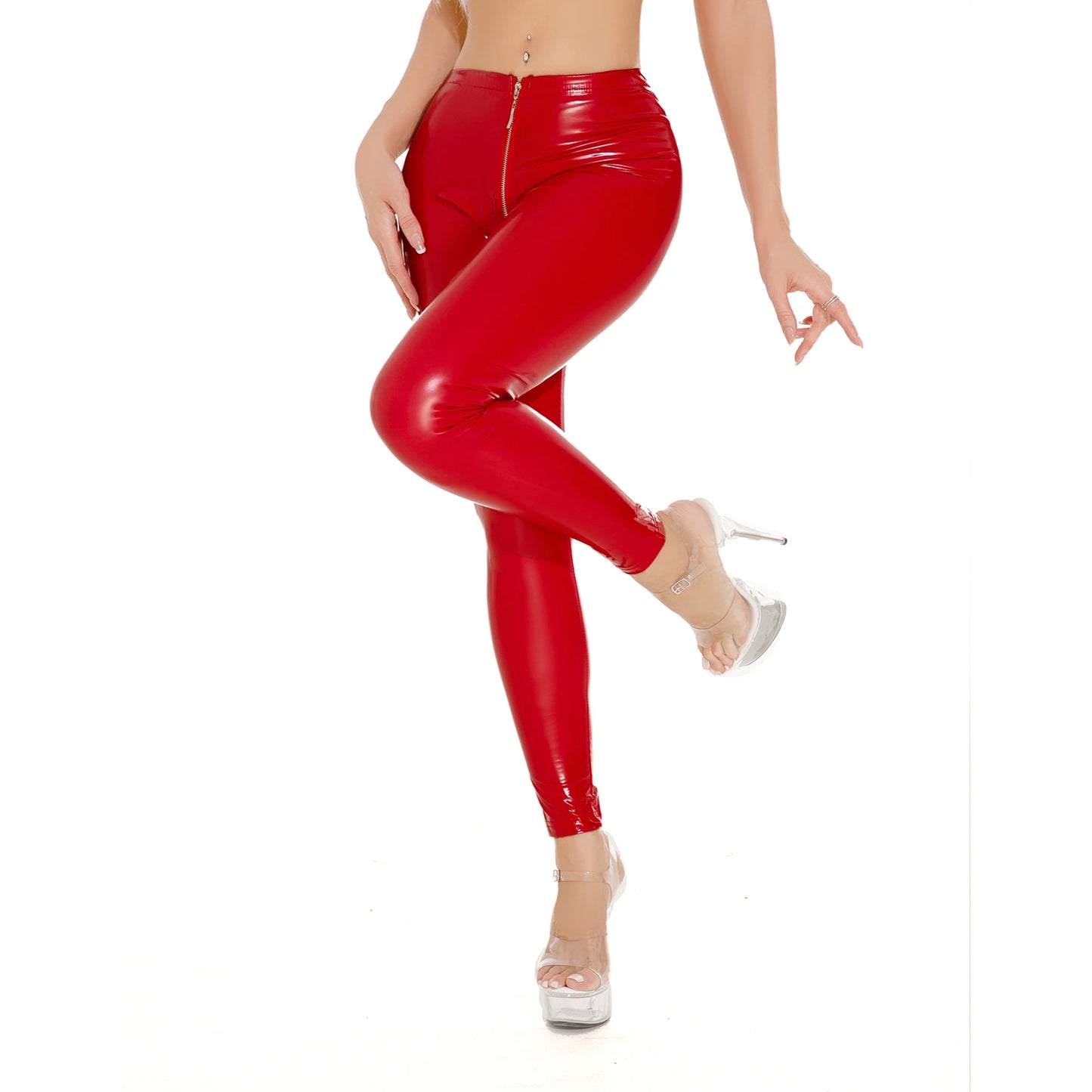 Schwarze pu Lederhose Frauen hohe Taille dünne Push-up-Leggings elastische Stretch Pantalon Mujer Reiß verschluss offene Schritt hose