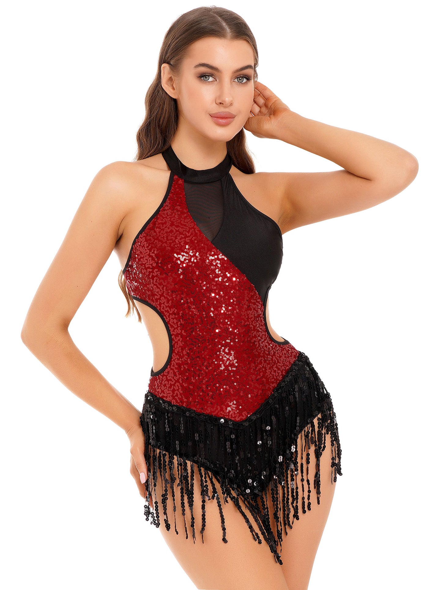 Damen Pailletten Quaste Fransen Flapper Latin Tanz kleid Trikot funkelnde Salsa Rumba Samba Cha-Cha Jazz Gesellschaft stanz Kostüm