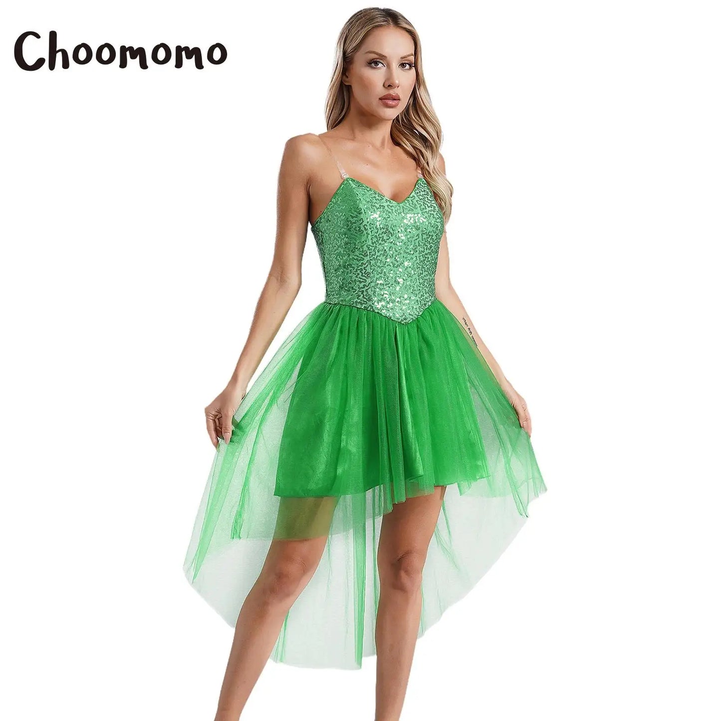 Womens Green Fairy Kostüm Märchen Prinzessin Elf High Low Kleider für Halloween Cosplay Party Bilderbuch Rollenspiel verkleiden