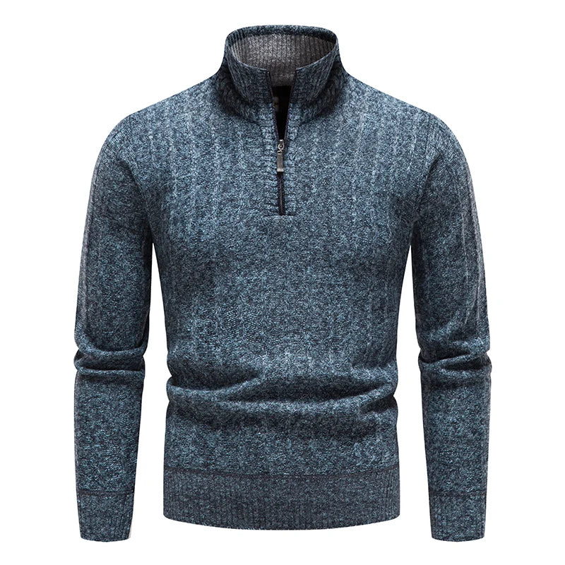 Männer Fleece Pullover Winter Warme Gestrickte Pullover Pullover Männer Mode Half Zip Stehkragen Beiläufige Gestrickte Pullover Pullover