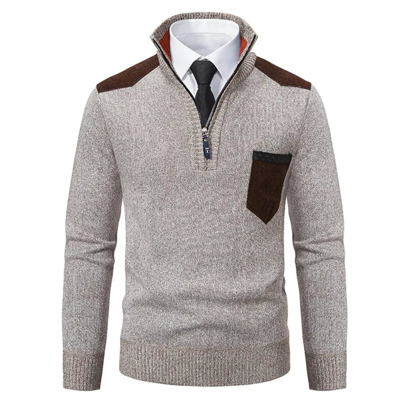 Herbst Winter Pullover Männer Pullover Mode Patchwork Halb Zipper Stehkragen Business Casual Herren Gestrickte Pullover Pullover