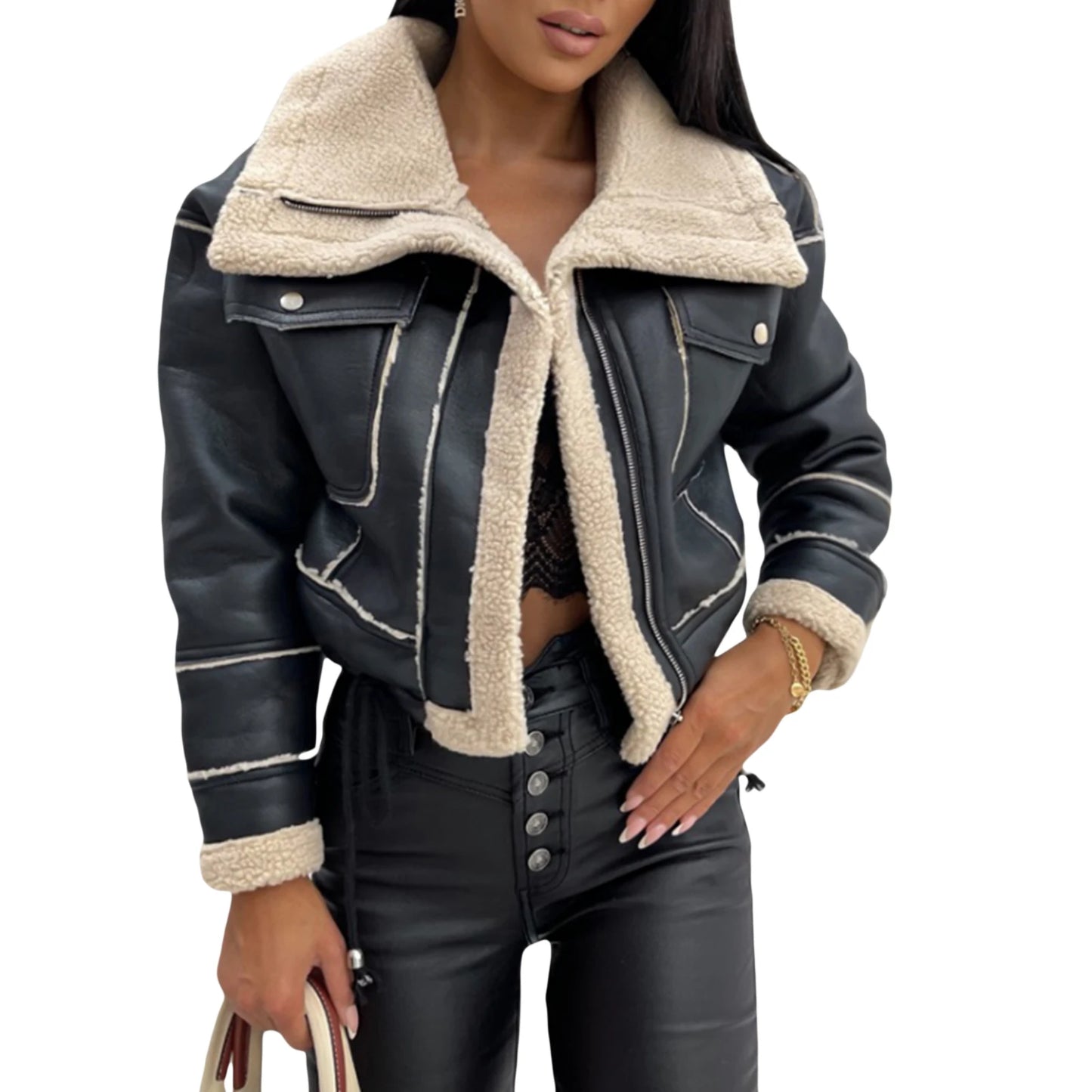 Frauen Winter Jacke Einfarbig Straße Mantel Lange Sleeve Zipper Verschluss Patchwork Warme Outwear mit Taschen