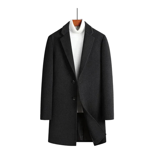 Wollanteil 51 % Wollmantel für Herren, mittlere und lange Kaschmirjacke, Jugend, schmaler Anzugkragen, Woll-Trenchcoat, Wintermantel für Herren