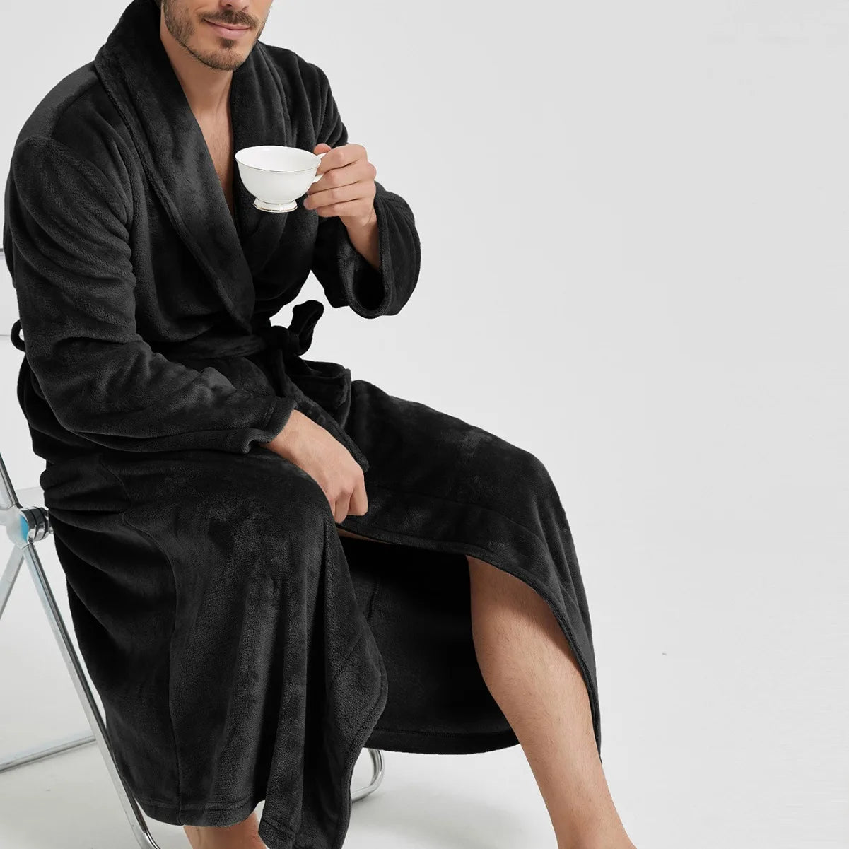 Männer Winter Nachtwäsche warme Flanell Kimono Bademantel Kleid mittellange Nachtwäsche männlich Herbst zu Hause Kleidung Lounge wear verdicken Nachthemd