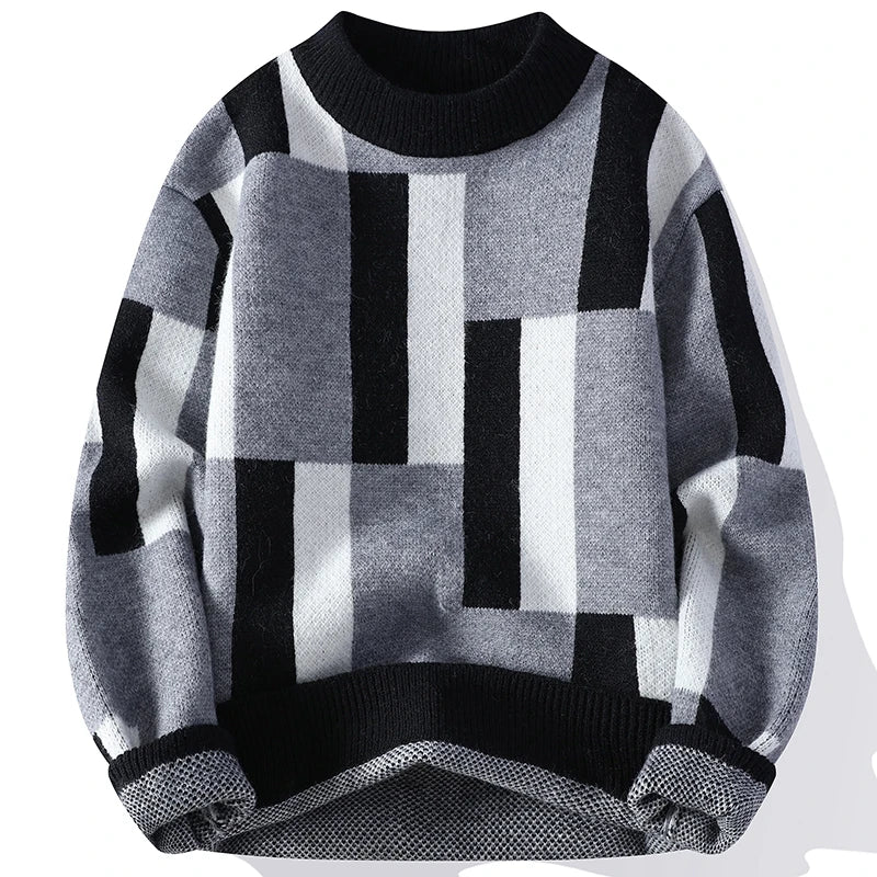 Herbst Winter Herren Mock Neck Strick pullover Mode Plaid Strick pullover Männer jugendliche Vitalität lässig locker warm y2k Pullover