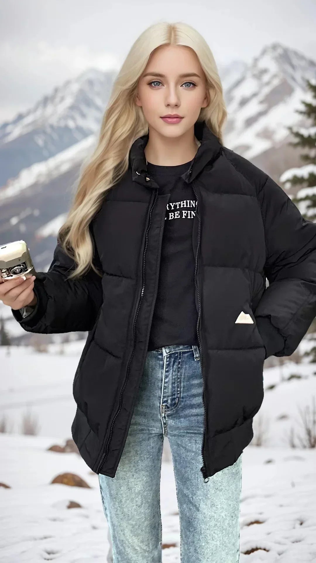 Süße Frau Daunen Baumwoll mantel Winter jacke warm lose koreanische Mode Stand Kragen Reiß verschluss 2024 neue weibliche Puffer jacke gepolstert