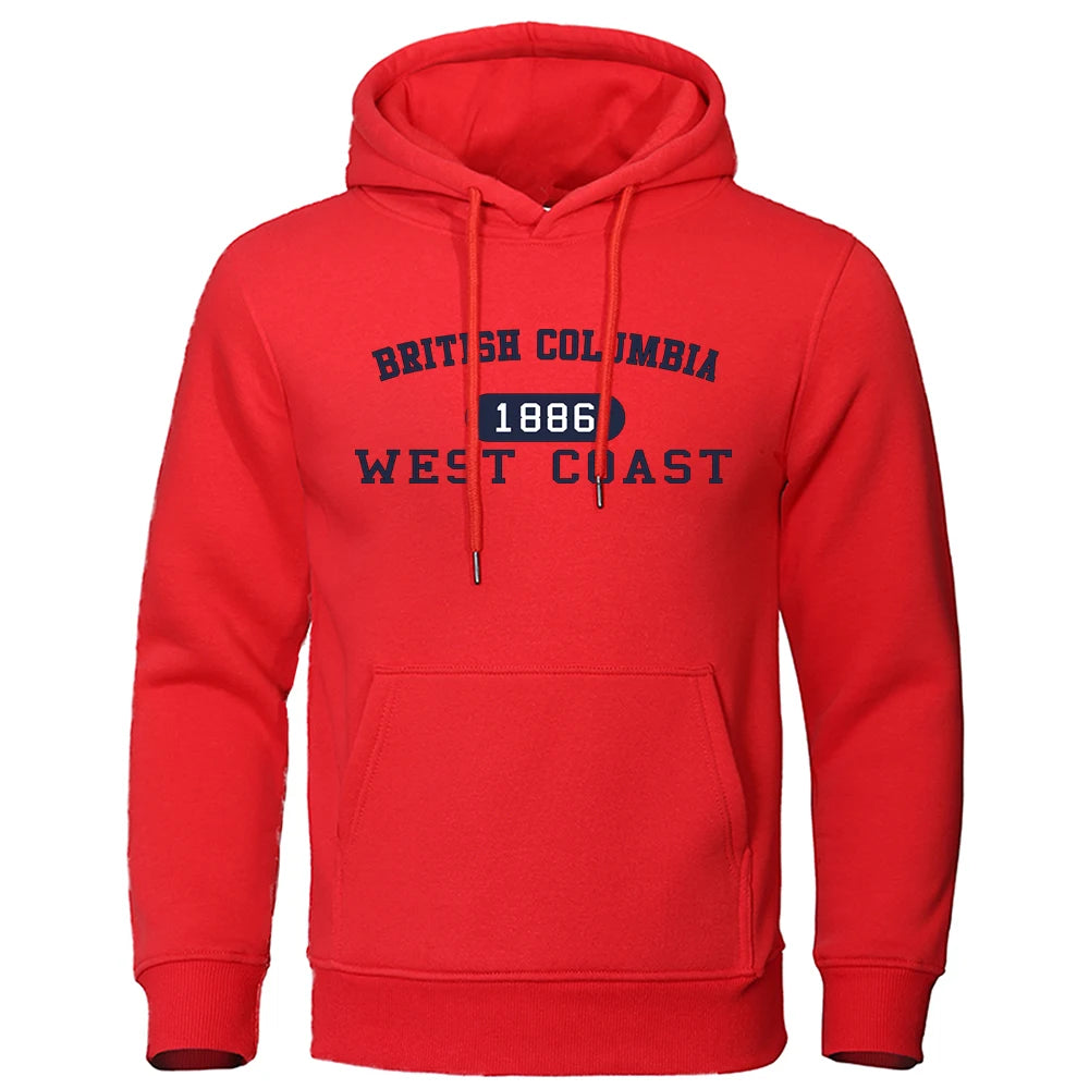 British Columbia 1886 West Coast Letter Mans Hoodie Soft Pocket Hoody Autumn Crewneck Streetwear Autumn Fleece Female Streetwear