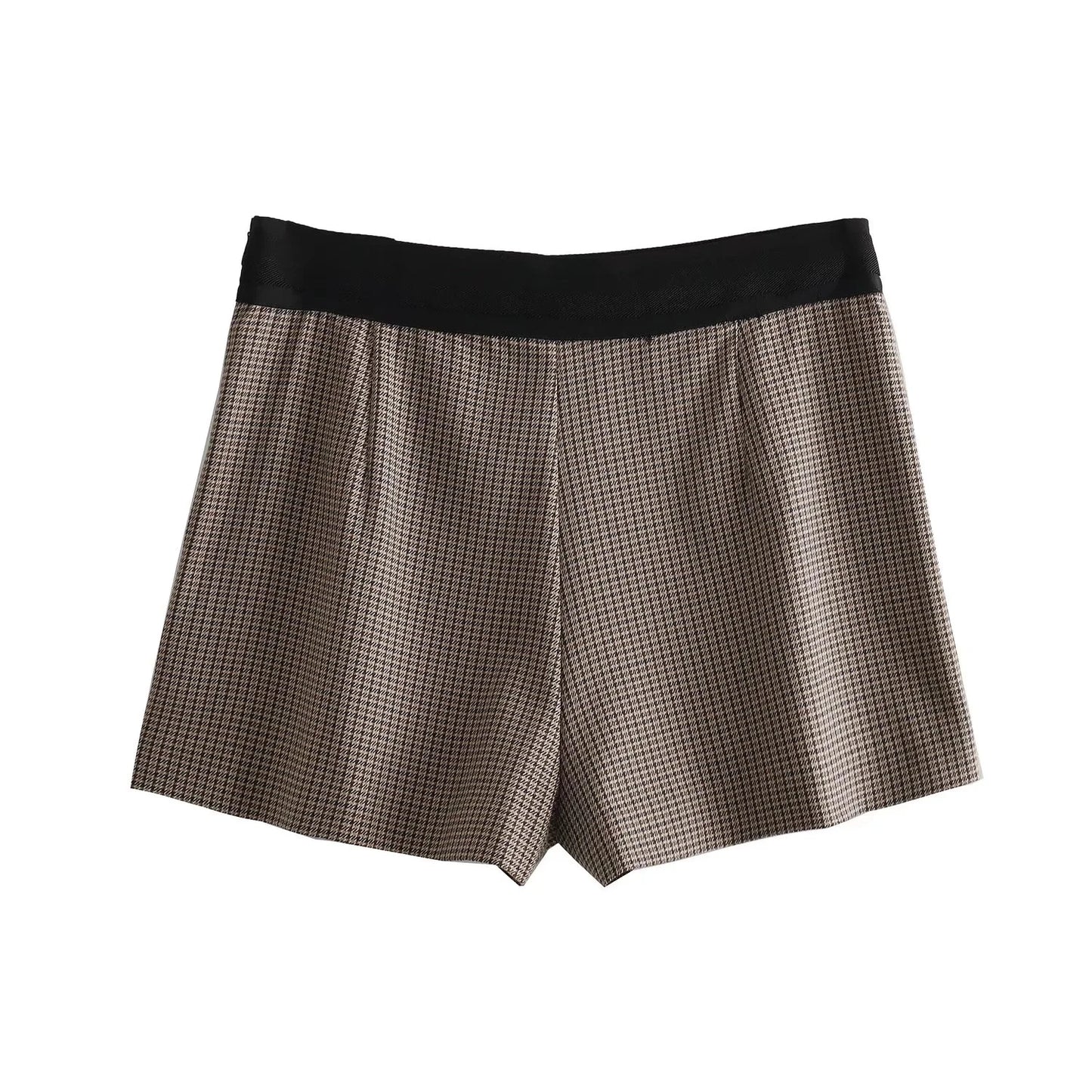 Traf 2024 Frühling Frauen Shorts Mode Qianniao Gitter breite plissierte kurze Rock Hosen Shorts lässig elegante schlanke Shorts