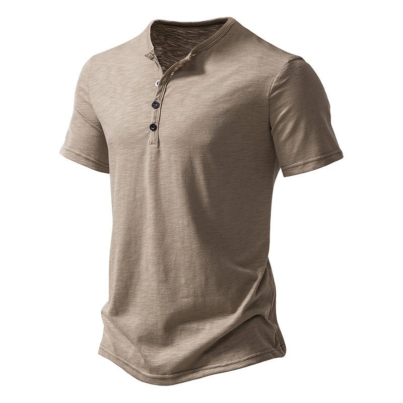 New Summer T Shirt Men Fashion Henley Collar White Tshirt Mens Short Sleeve Casual Slim Tops Tees Solid Color T-shirt for Man
