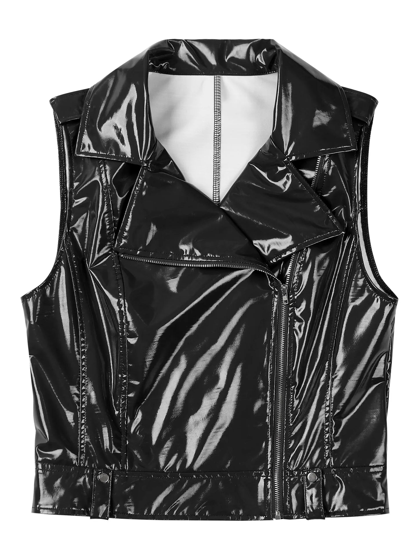 Frauen Wetlook Leder ärmellose Tank Top Seite Reiß verschluss Kragen Crop Shirts sexy Leibchen Weste für Club Party Festival schwärmt Clubw