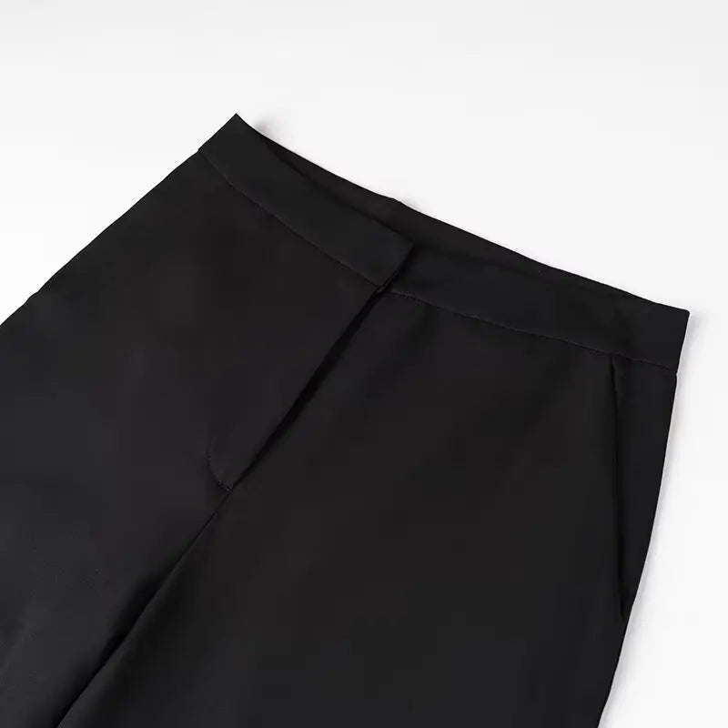 Trafza Sommer Frauen hose 2-Farben-Taschen Reiß verschluss Knopf gerade Bein Hose schick elegant formalen Stil Frauen weites Bein lange Hose