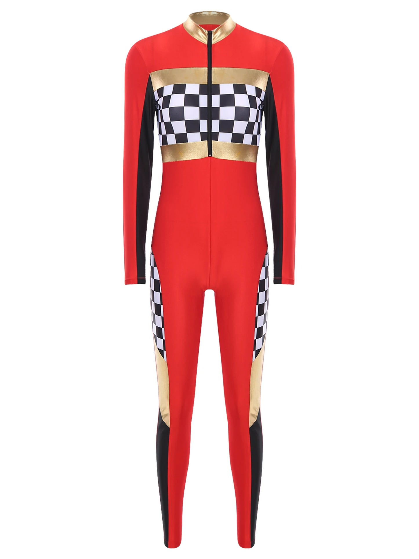 Damen Rennwagen Fahrer Overall Halloween Dragster Racer Pullover Kostüm für Themen Party Motorsport Cosplay Kostüm