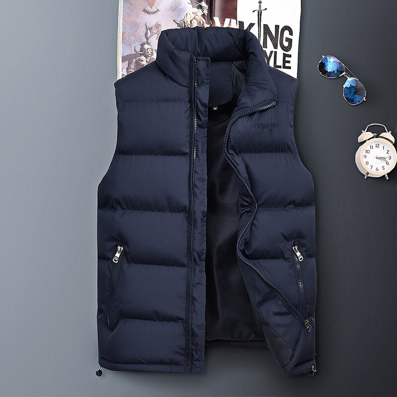 Autumn Winter Brand Mens Sleeveless Vest Jacket Fashion Stand Collar Vest Men Coat Solid Casual Waistcoat Men Plus Size 6Xl