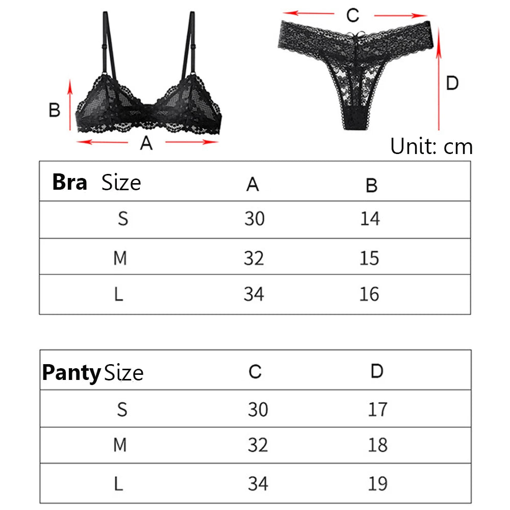 Sexy Frauen BH Set Spitze transparente Dessous Set Unterwäsche Draht frei niedrige Taille weichen Komfort ultra dünne Büstenhalter BH Tanga Sets