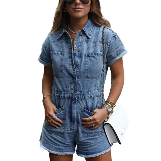 Knopf halb offen Jeans Overall Shorts