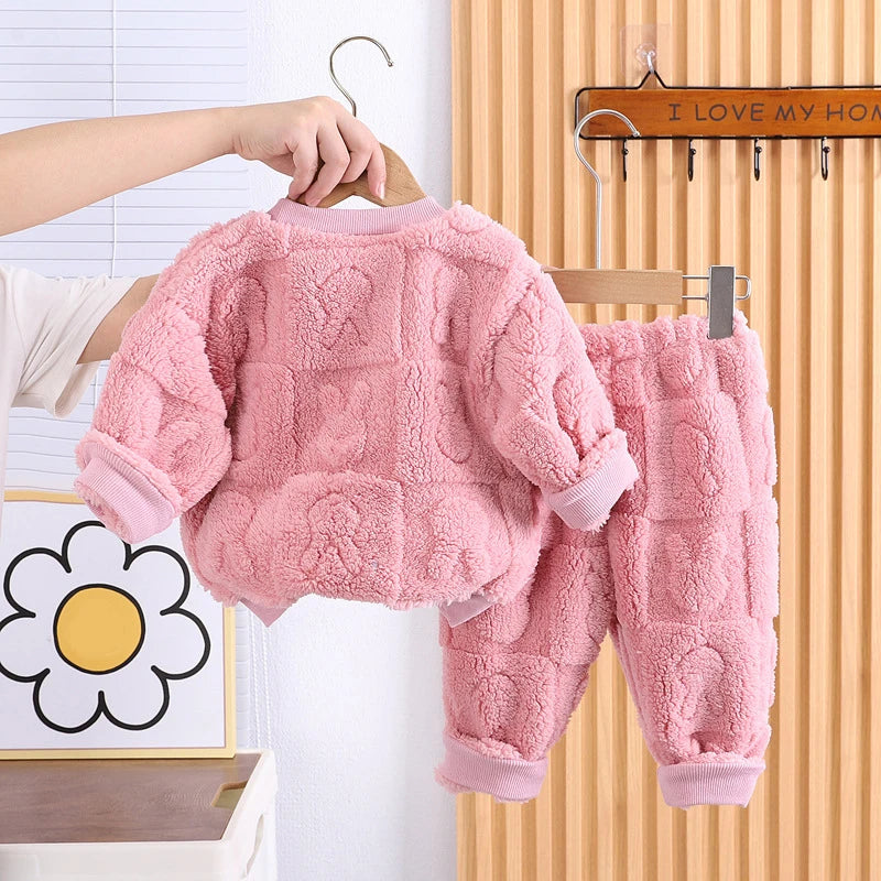 Niedlichen Kaninchen Winter Baby Mädchen Kleidung Sets Plüsch Warm Halten Mode Top + Hosen 2Pcs Mädchen Anzüge Geburtstag Geschenke neue Kinder Kleidung