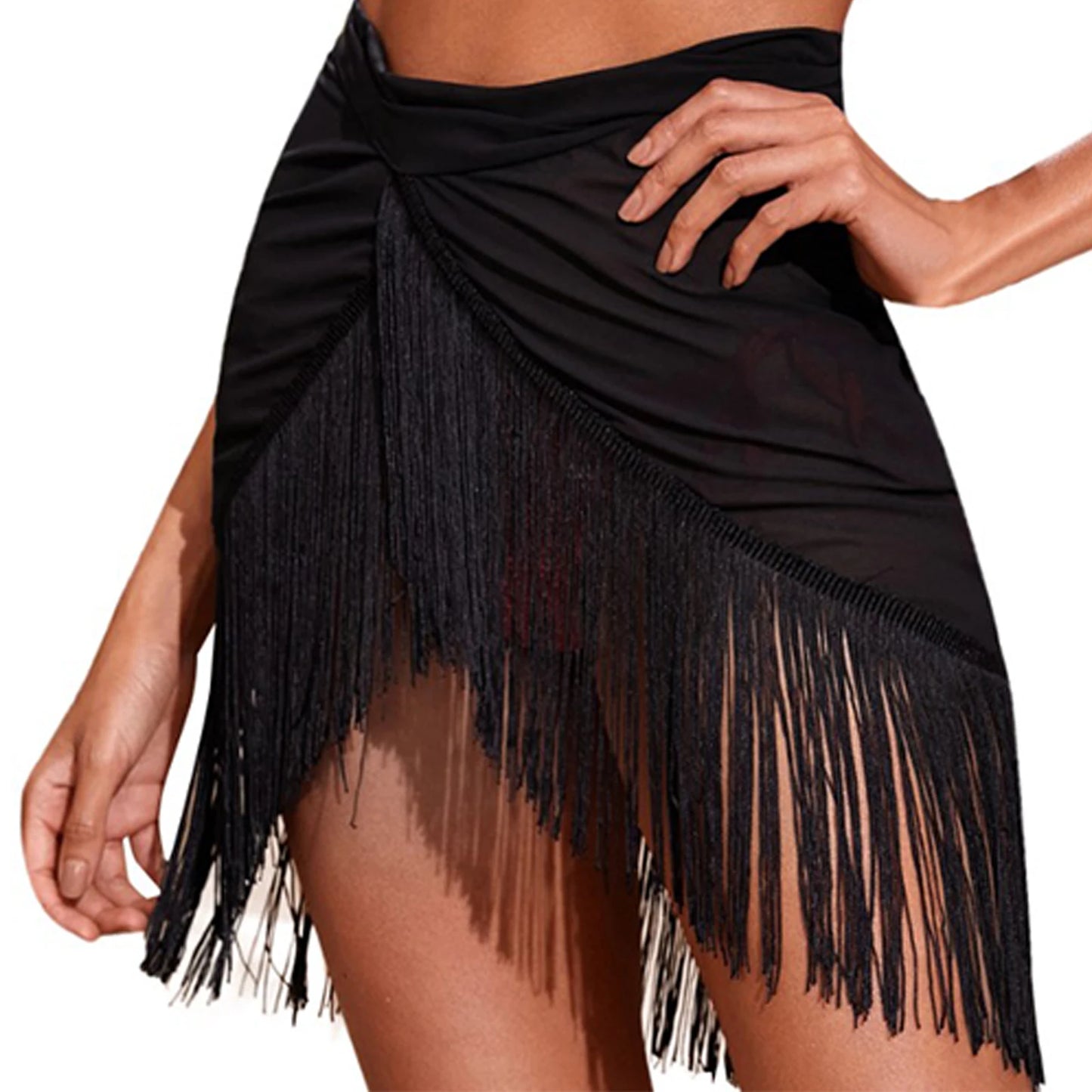 Irregular Latin Dance Skirt Female Adult Latin Practice Clothing Samba Rumba Cha Cha Tap Dancing Show Black Tassel Skirts