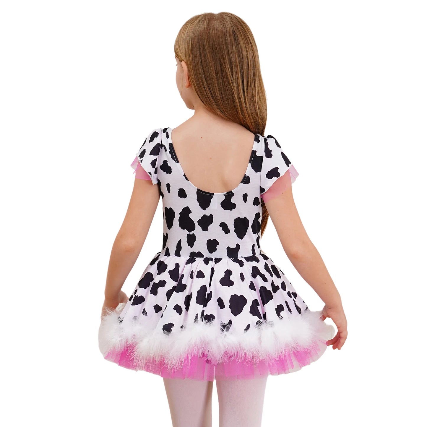 Kinder Cowgirl Kostüm Mädchen Kuh druckt Kurzarm Plüsch Tutu Kleid Trikot für Halloween Western Rodeo Dress Up Party Karneval