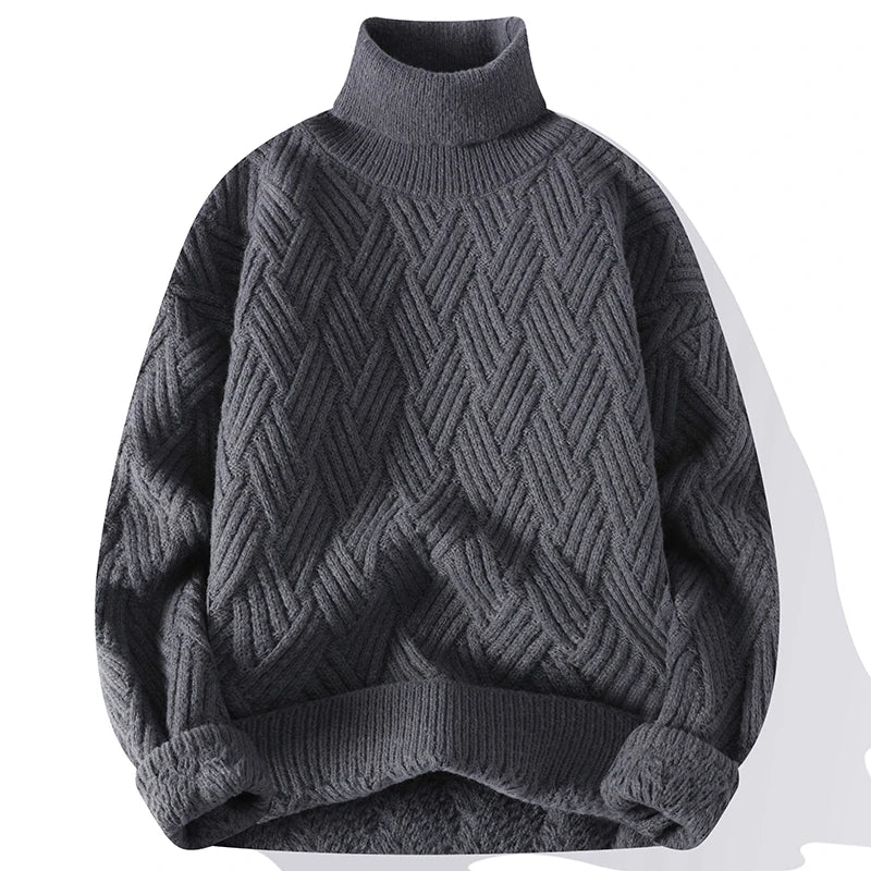 Rollkragenpullover Männer Lose Gestrickte Pullover Herren Herbst Winter Warme Stricken Pullover Streetwear Casual Pullover Mann Strickwaren