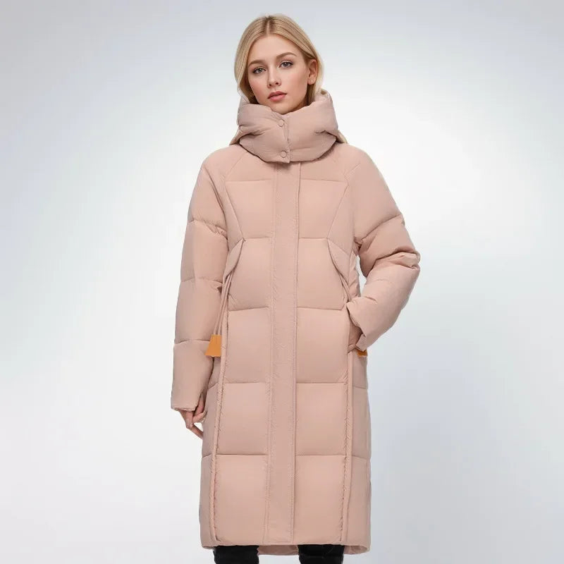 2024 neue Winter Daunen Baumwoll jacke Frauen langen Mantel Kapuze große Taschen Mode warme dicke Reiß verschluss Mantel weibliche Schnee mantel Parkas