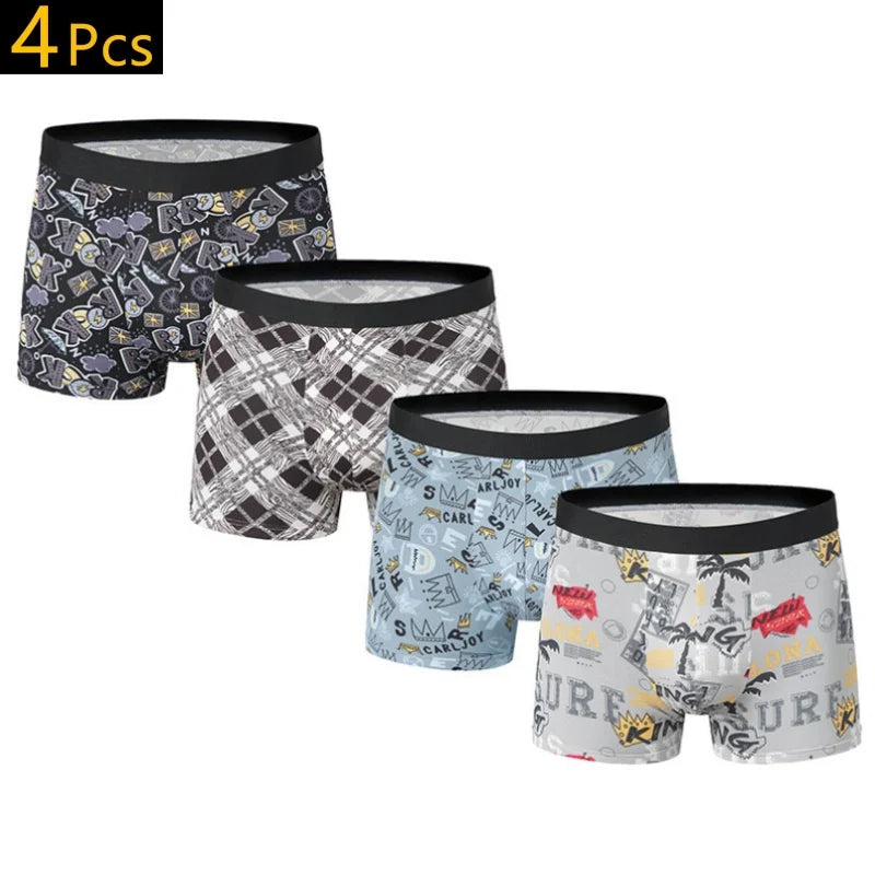 4 teile/los M-XXXL Mode Männer Höschen bedruckte Unterhose atmungsaktiv plus Größe männliche Boxer Calzoncillo Hombre heiße kurze Para Hombres