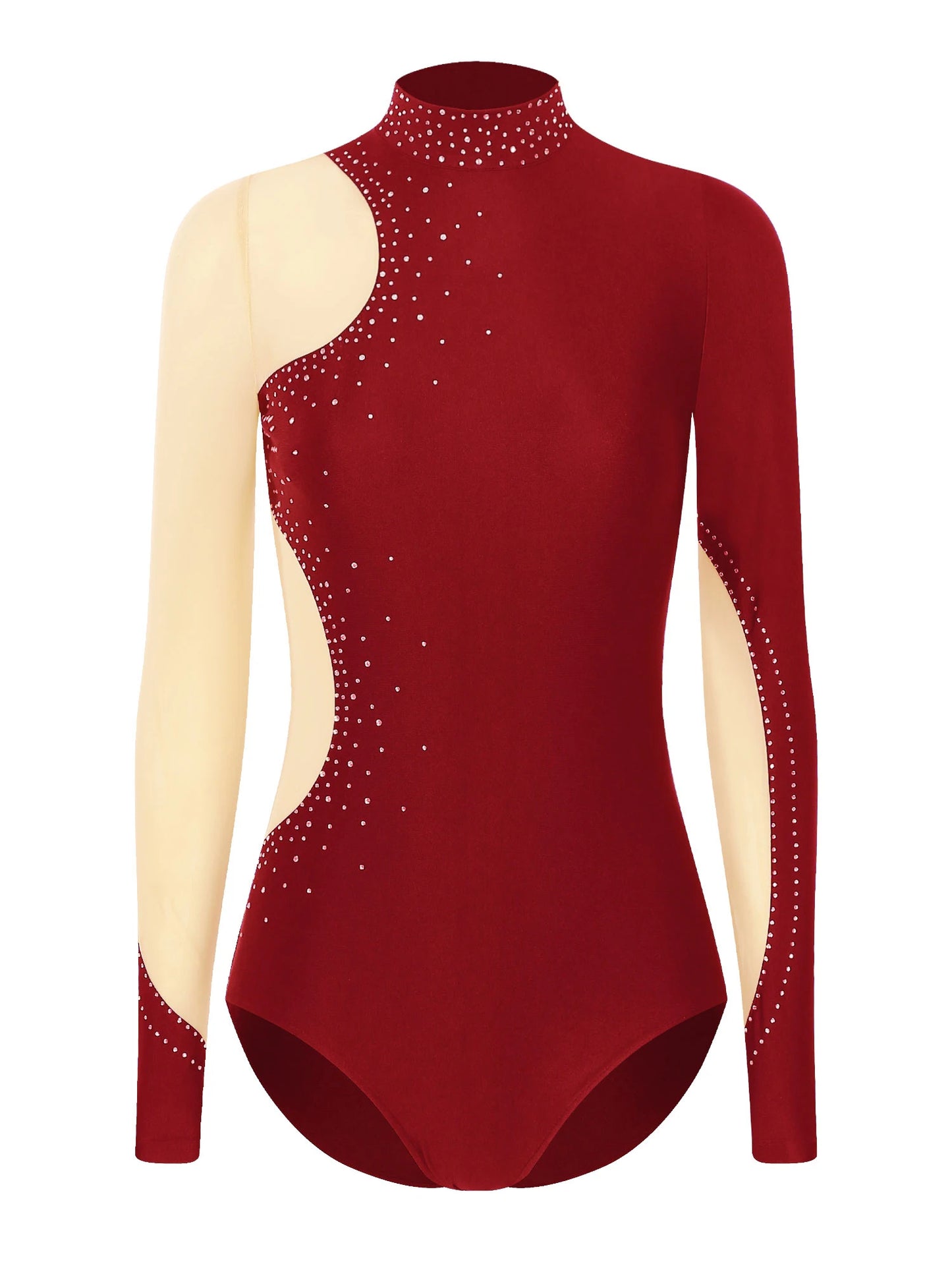 Damen Figur Eislauf Trikot glänzenden Strass Langarm Ballett Tanz Gymnastik Bodysuit Wettbewerb Praxis Overall