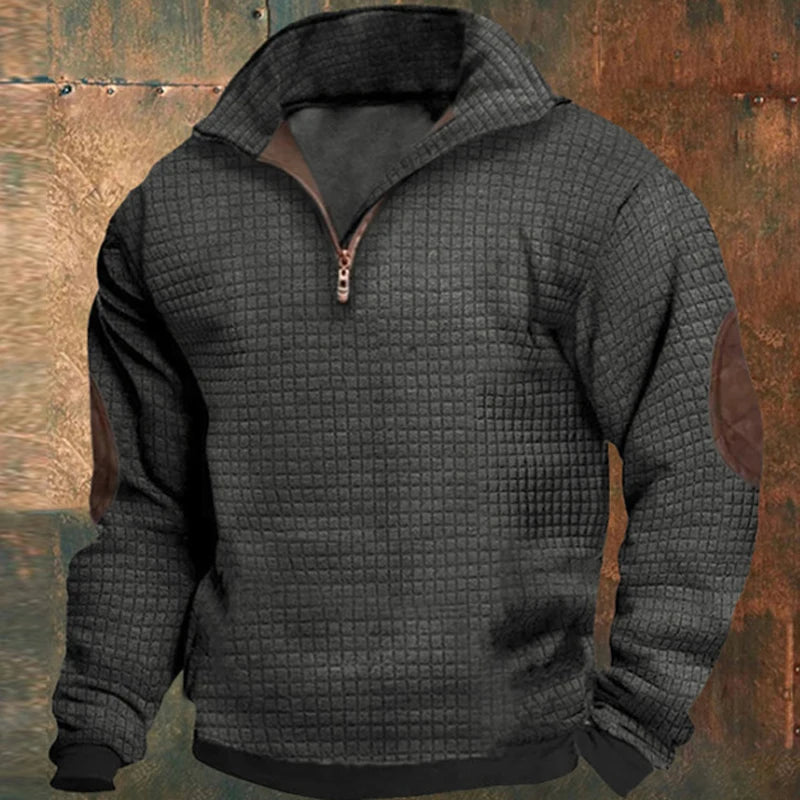 Herbst Winter Langarm lässig Hoodies Sweatshirts Mann Patchwork Streetwear Top Herren Vier-Karo-Stehkragen Reiß verschluss Kapuze